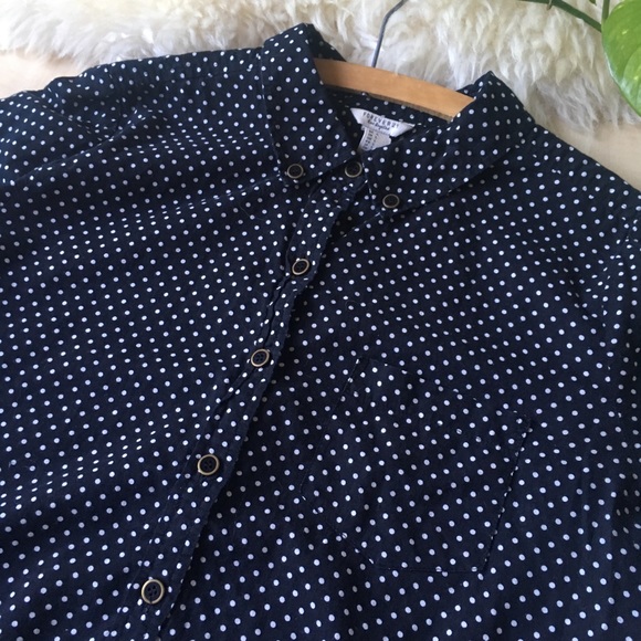 FOREVER 21 Polkadot Collar Long Shirt Black L - Picture 4 of 8